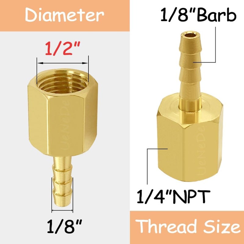 Uenede 6PCS Brass Hose Barb Fittings 1/4" NPT Female to 1/8" Barb Adapter Connector for Water/Oil/Gas - Image 2